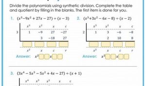 Worksheet On Synthetic Division