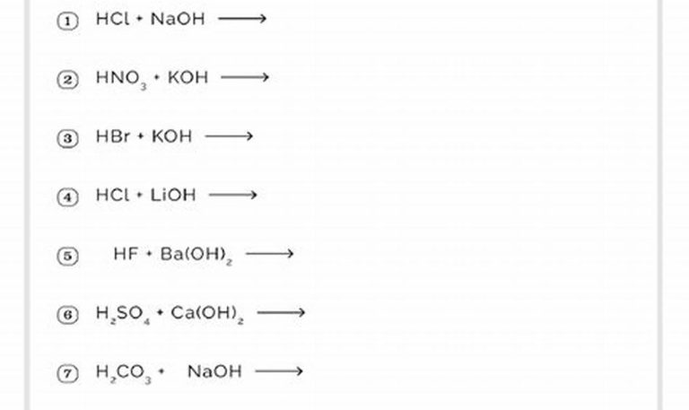 Neutralization Reactions Worksheet