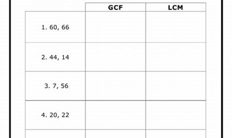 Gcf And Lcm Worksheets Grade 6