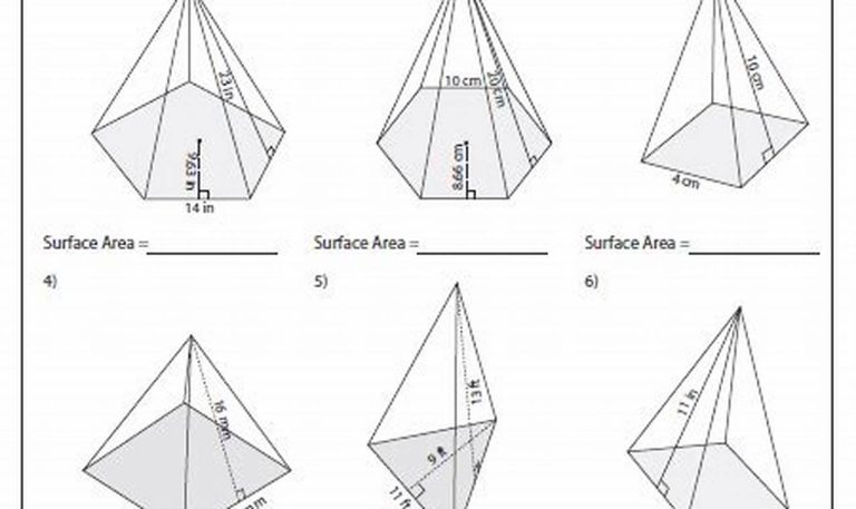 Surface Area Of Pyramids Worksheet