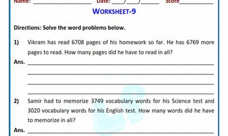 Addition Word Problems Grade 4 Worksheets