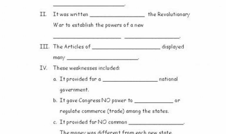 Articles Of Confederation Worksheet