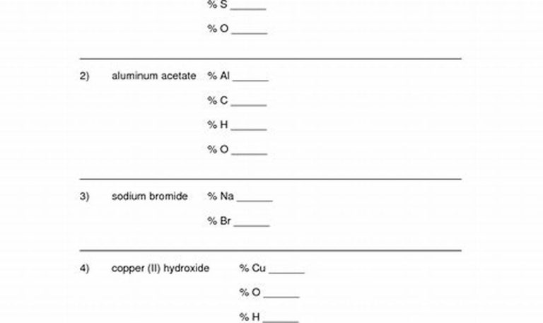 Percent Composition Worksheet Answers