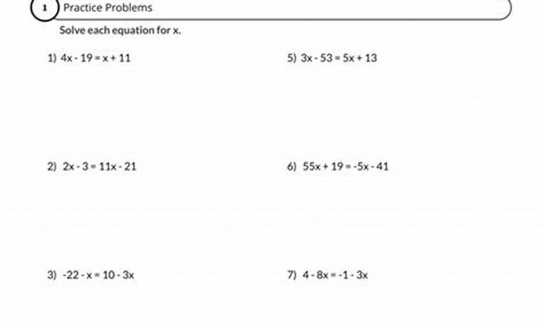 Solving Equations With Variables On Both Sides Worksheets