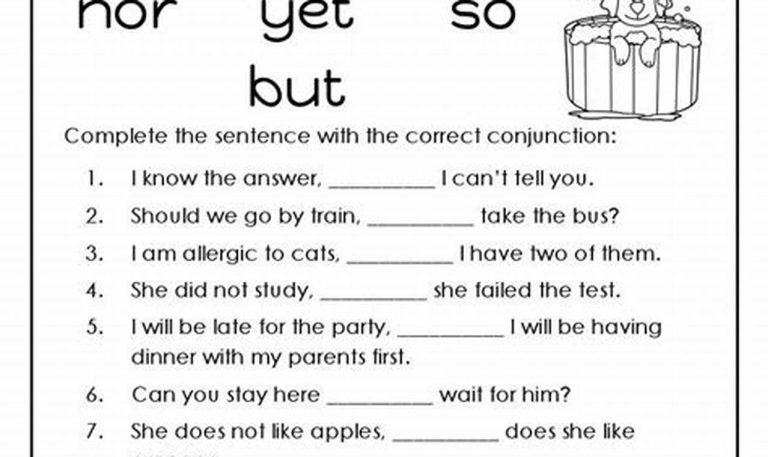 Conjunction Worksheets For Grade 1