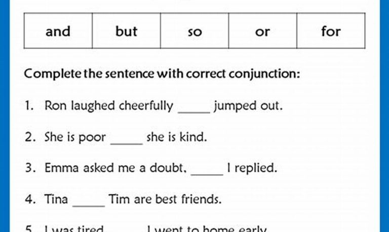 Conjunction Worksheets For Grade 5