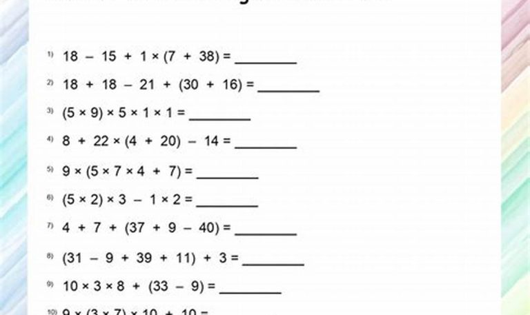 Grade 8 Math Worksheets Order Of Operations