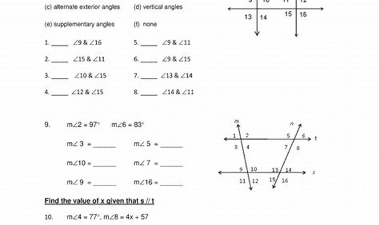 Parallel Lines And Transversals Worksheet Answers Key