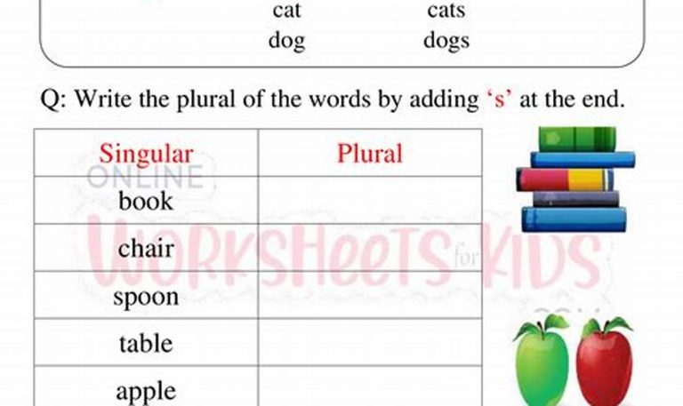 Plurals Worksheets For Kids