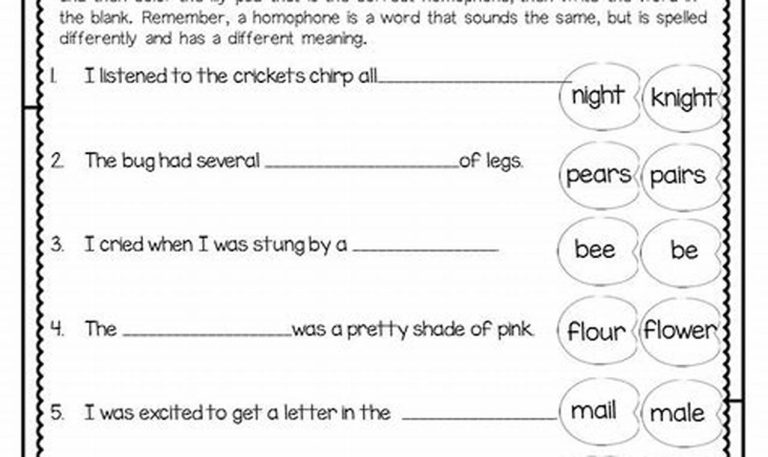 3rd Grade Homonyms Worksheets For Third Grade