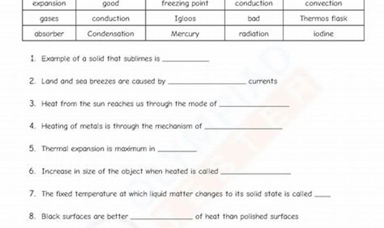 Science Worksheets For Grade 7