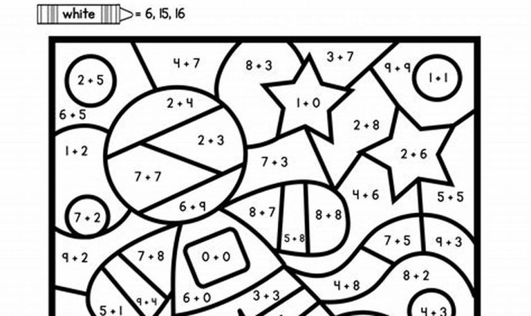 First Grade Color By Number Addition Worksheets