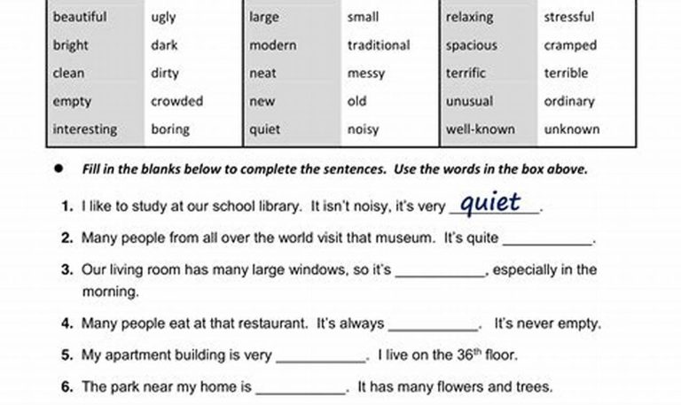 Adjectives Worksheets With Answers