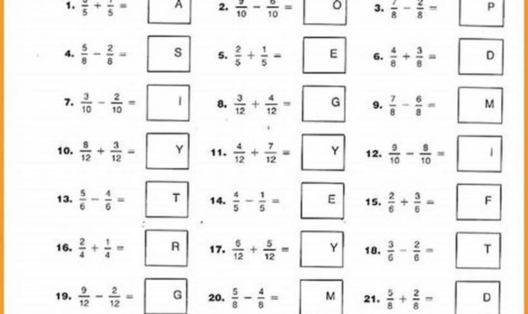 Fractions Worksheets With Answers For 7th Grade