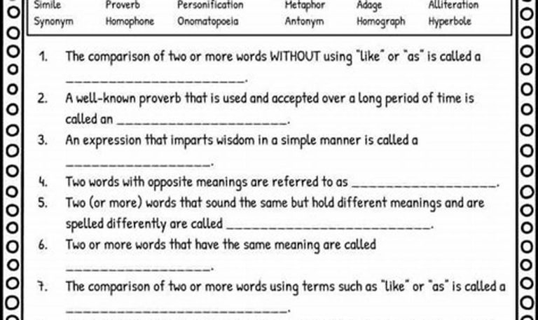 Figurative Language Worksheets With Answers 9th Grade