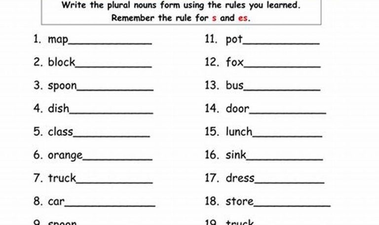 Plural Nouns Worksheets