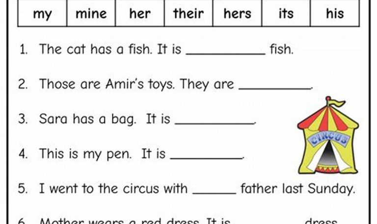 Possessive Adjectives Worksheet With Answers