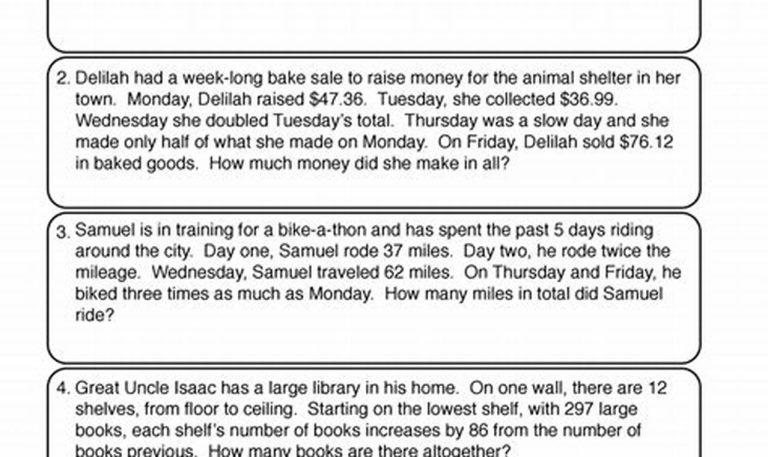 Addition Story Problems 4th Grade