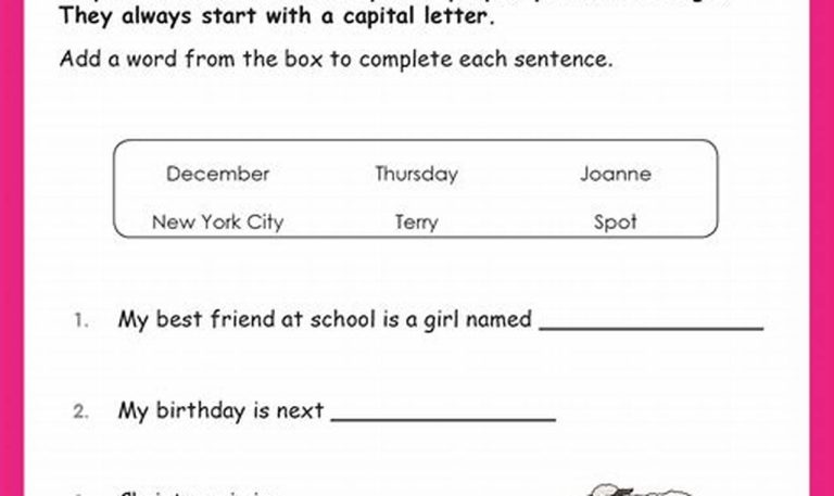 Beginner First Grade Common And Proper Nouns Worksheets For Grade 1