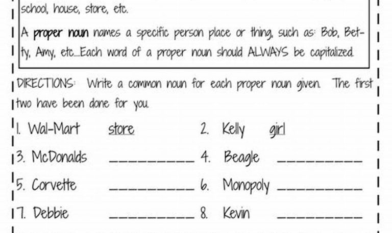 4th Grade Common And Proper Nouns Worksheets With Answers