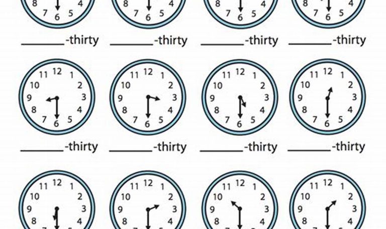 Telling Time To The Half Hour Worksheets