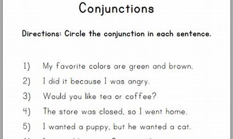 Second Grade Conjunction Worksheets For Grade 2