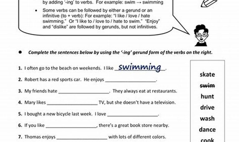 Gerund Worksheet With Answer Key