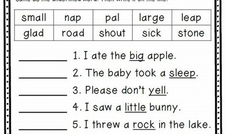 Printable Synonyms Worksheet For Grade 3