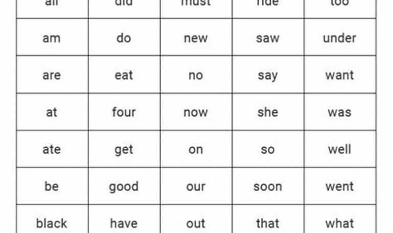 Kindergarten Sight Words Printables Free