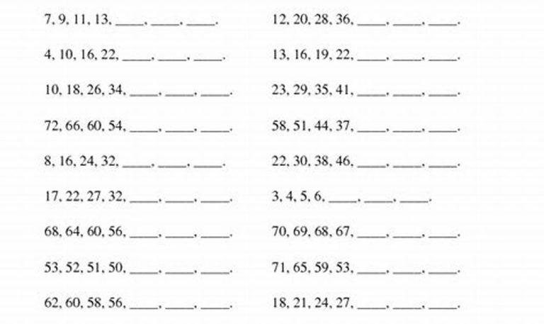 Number Patterns Worksheets Grade 6