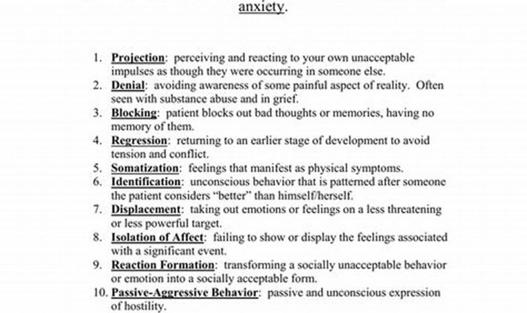 Identifying Defense Mechanisms Worksheet