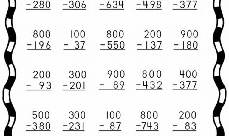 3 Digit Subtraction With Regrouping Across Zeros Worksheets