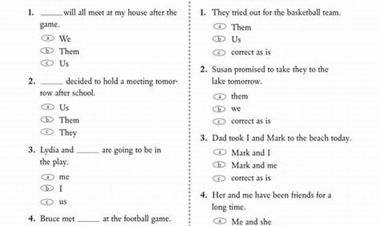 Subject And Object Pronouns Worksheets With Answers