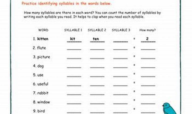 2nd Grade Syllables Worksheets With Answers