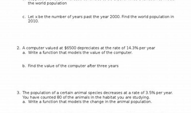 Exponential Growth And Decay Word Problems Worksheet Answers Unit 3