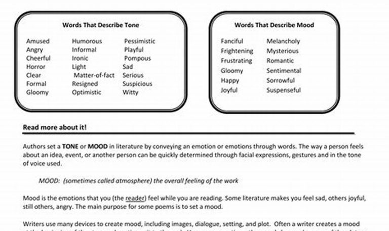 Tone And Mood Worksheet