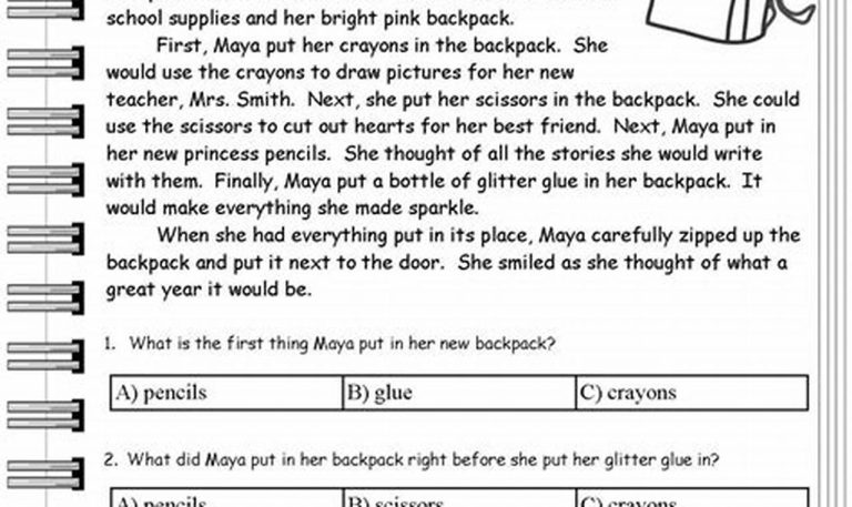 Free Reading Comprehension Worksheets For 6th Grade