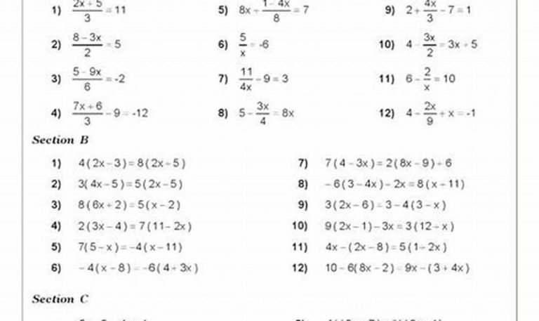 Simple Equations Worksheets Grade 7