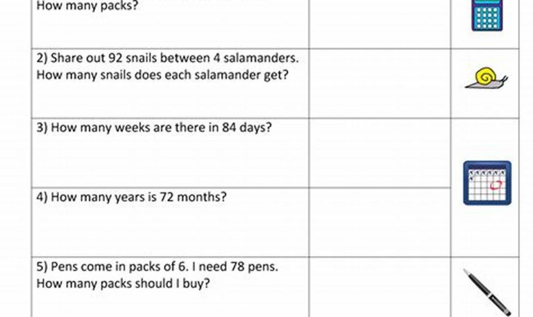 Division Word Problems 4th Grade