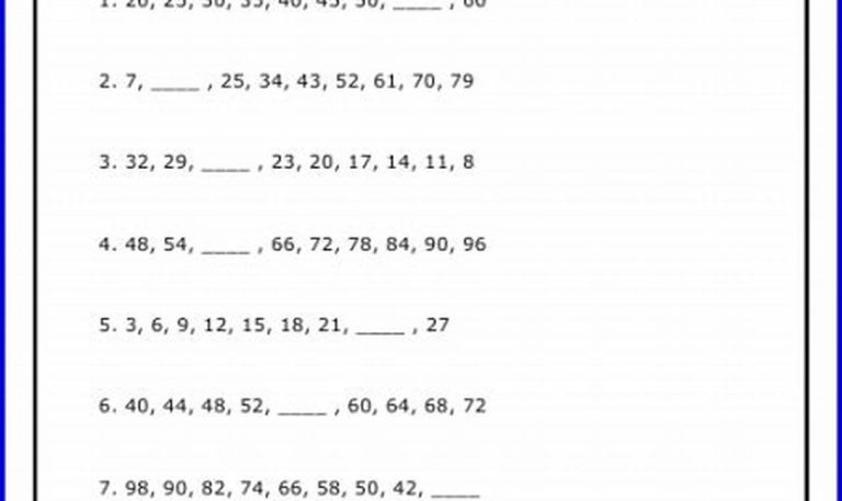 7th Grade Number Patterns Worksheets