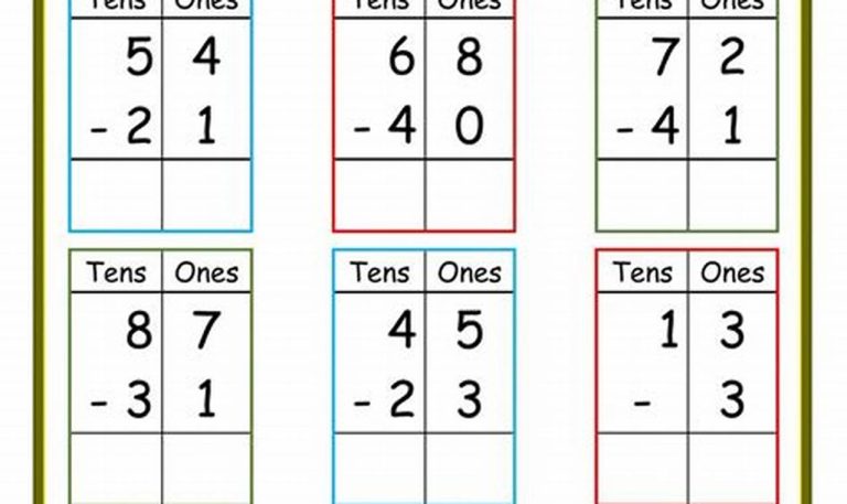 Double Digit Subtraction With Regrouping Steps