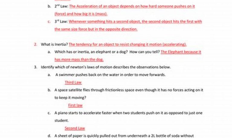 Newton's Law Of Motion Worksheet Answer Key