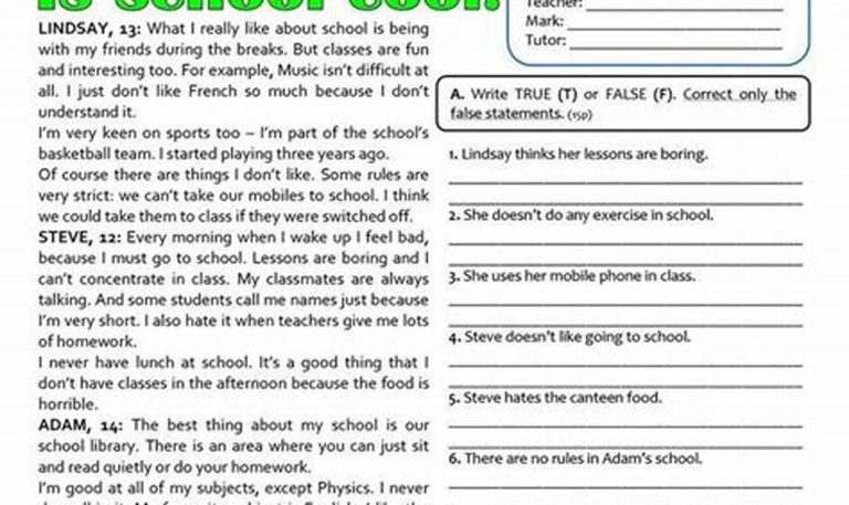 Free Printable English Worksheets For 7th Grade