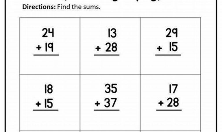 2 Digit Addition With Regrouping Worksheets 2nd Grade