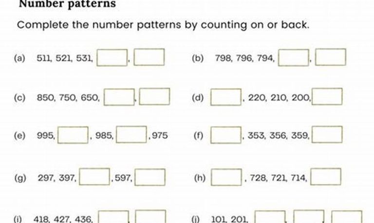 Number Patterns Worksheets Grade 3