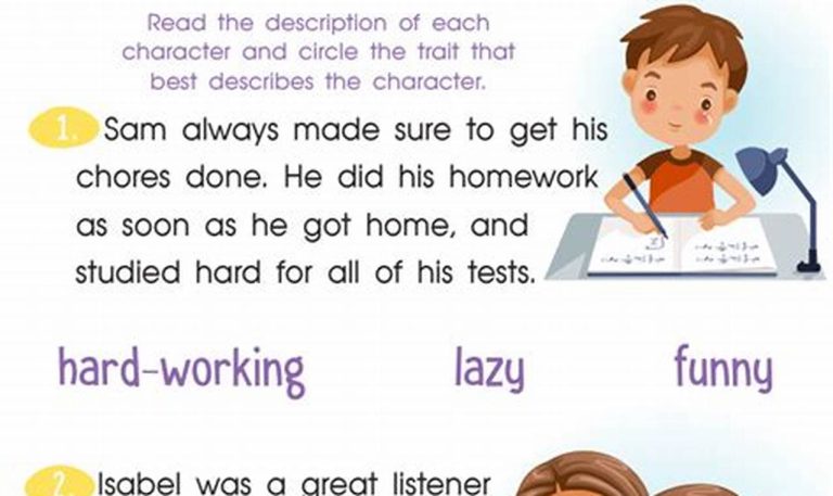 2nd Grade Character Traits Worksheet Grade 2