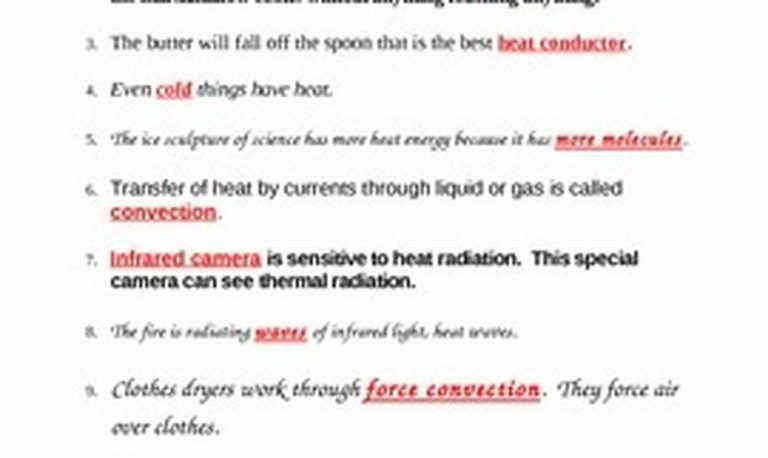 Bill Nye Heat Worksheet