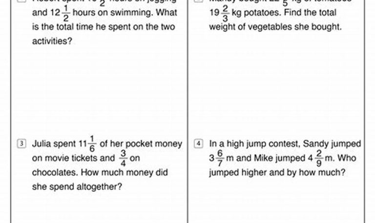 Adding And Subtracting Fractions Word Problems Worksheets 5th Grade