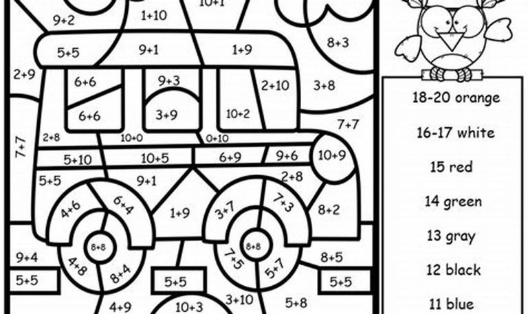 Addition Facts To 20 Color By Number