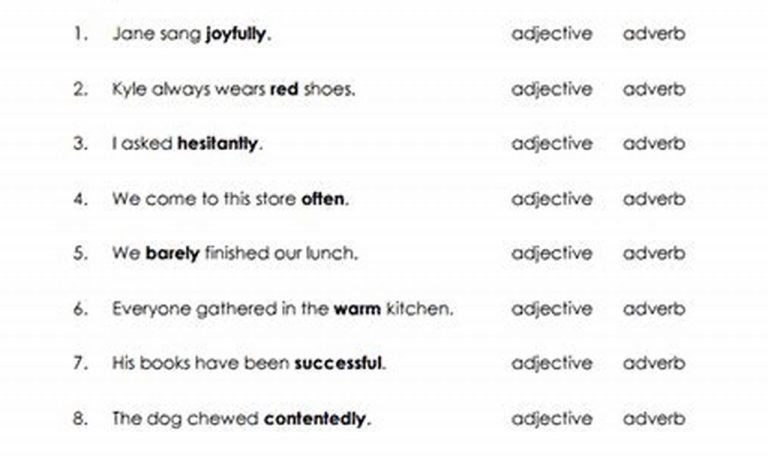 Noun Verb Adjective Adverb Worksheet With Answers